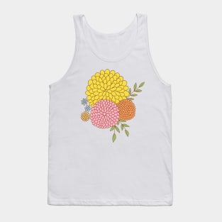 Retro flower garden botanical design in pink and yellow Tank Top